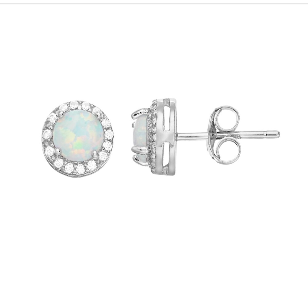 New Sterling Silver Opal & White Sapphire Earrings